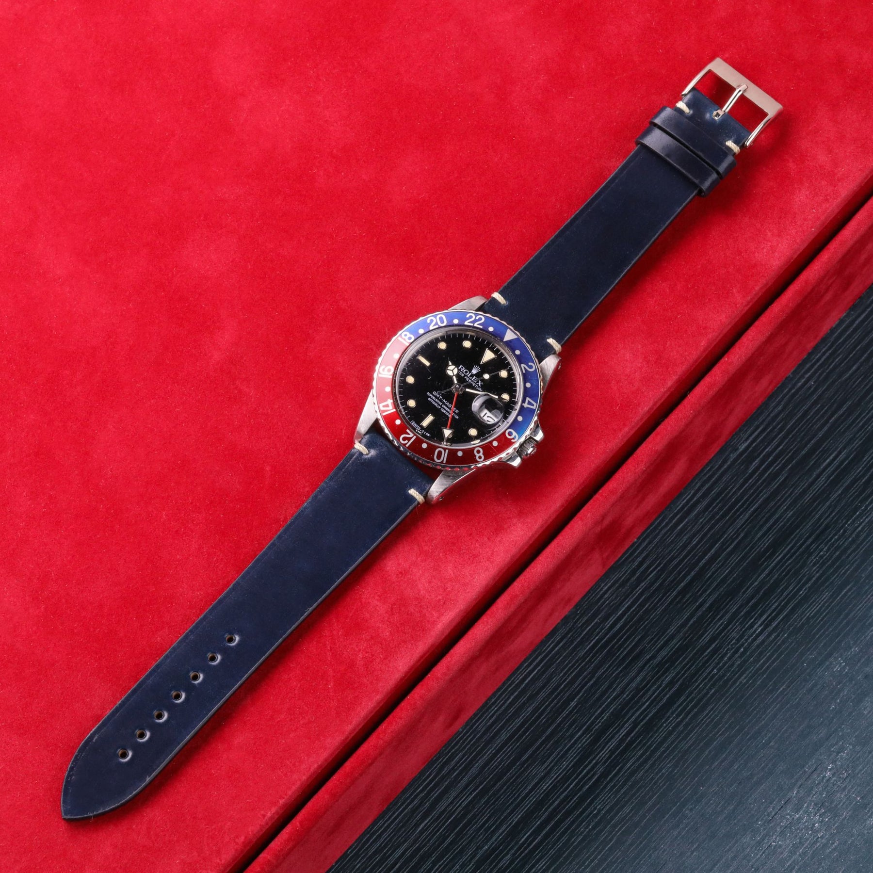 Seta Blu: Blue Cordovan Strap with Rope Stitches