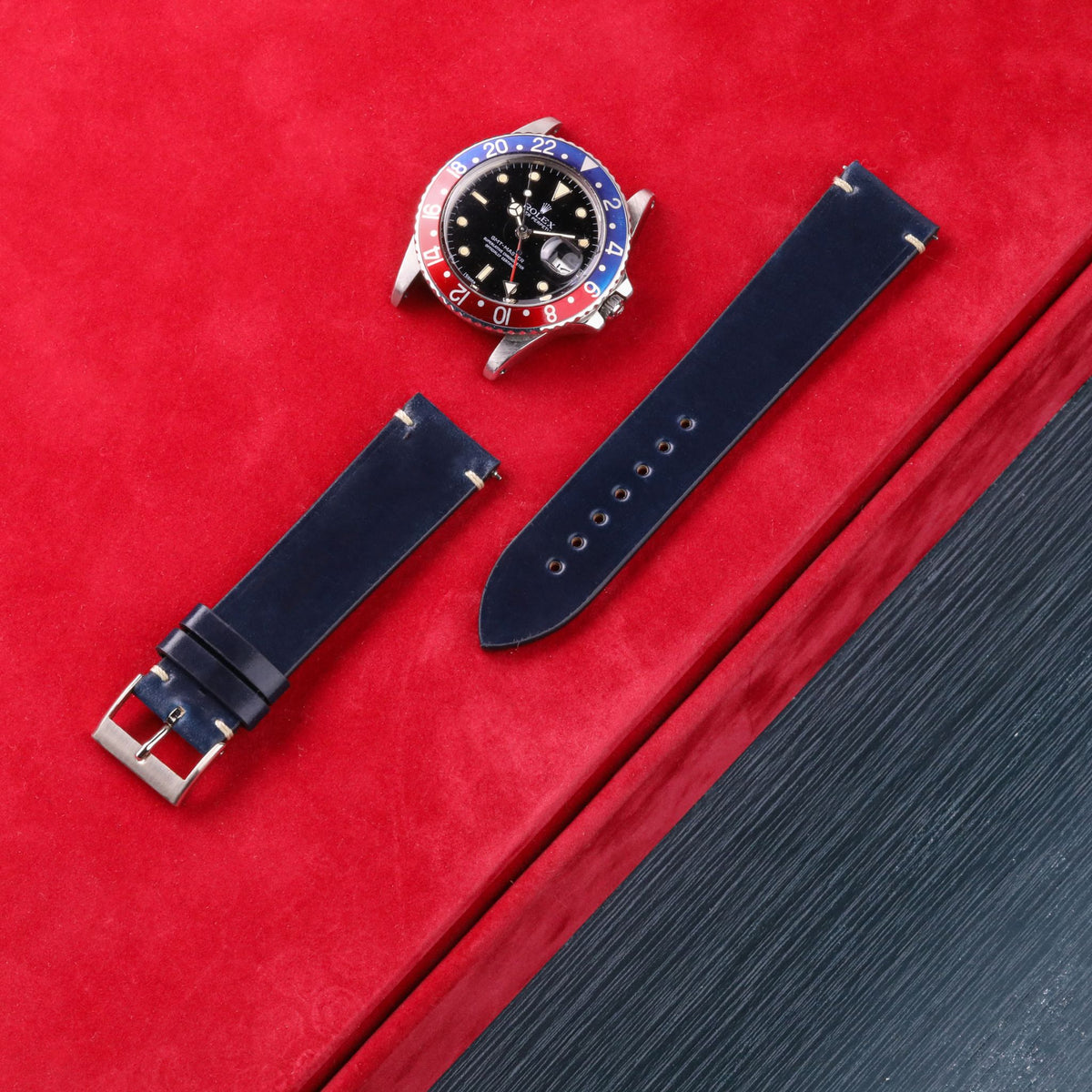 Seta Blu: Blue Cordovan Strap with Rope Stitches