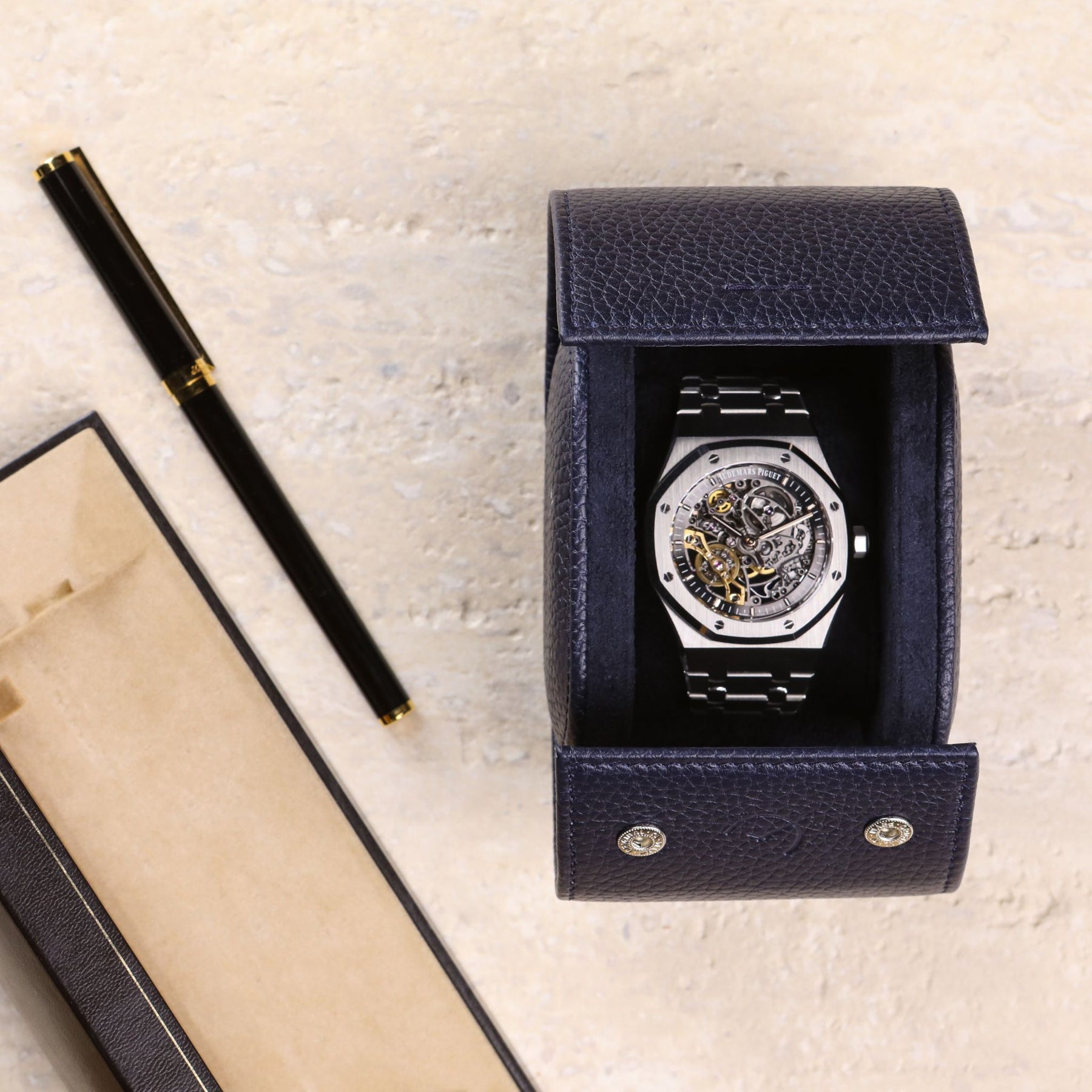 Mare: Blue Leather Watch Roll for 1 Watch