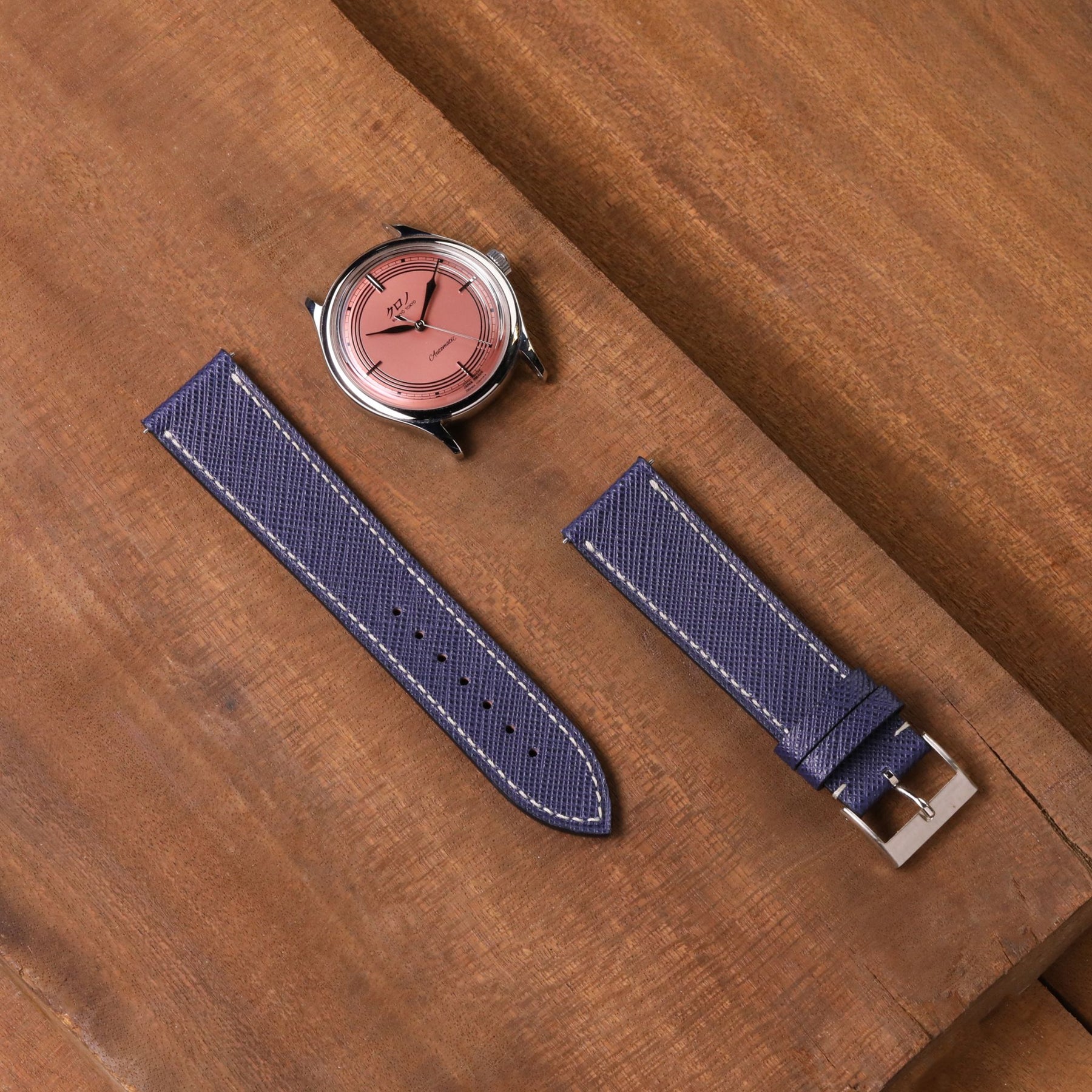Yacht Club: Blue Saffiano Leather Strap