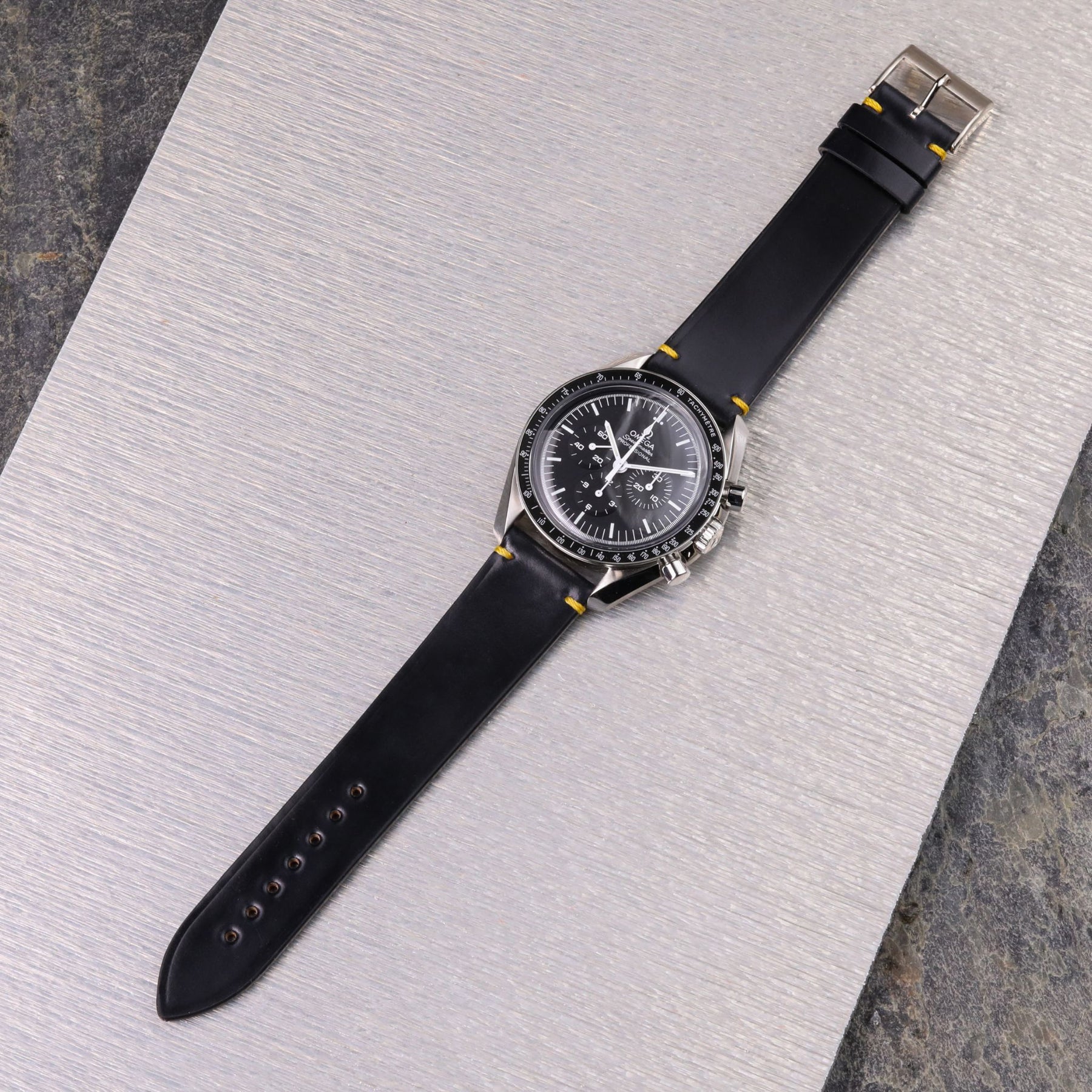 Pantera: Black Cordovan Strap with Yellow Stitchings