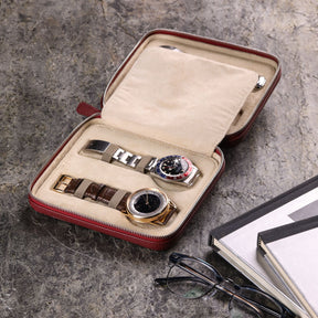 Florence: Red Leather Watch Case for 4 Watches