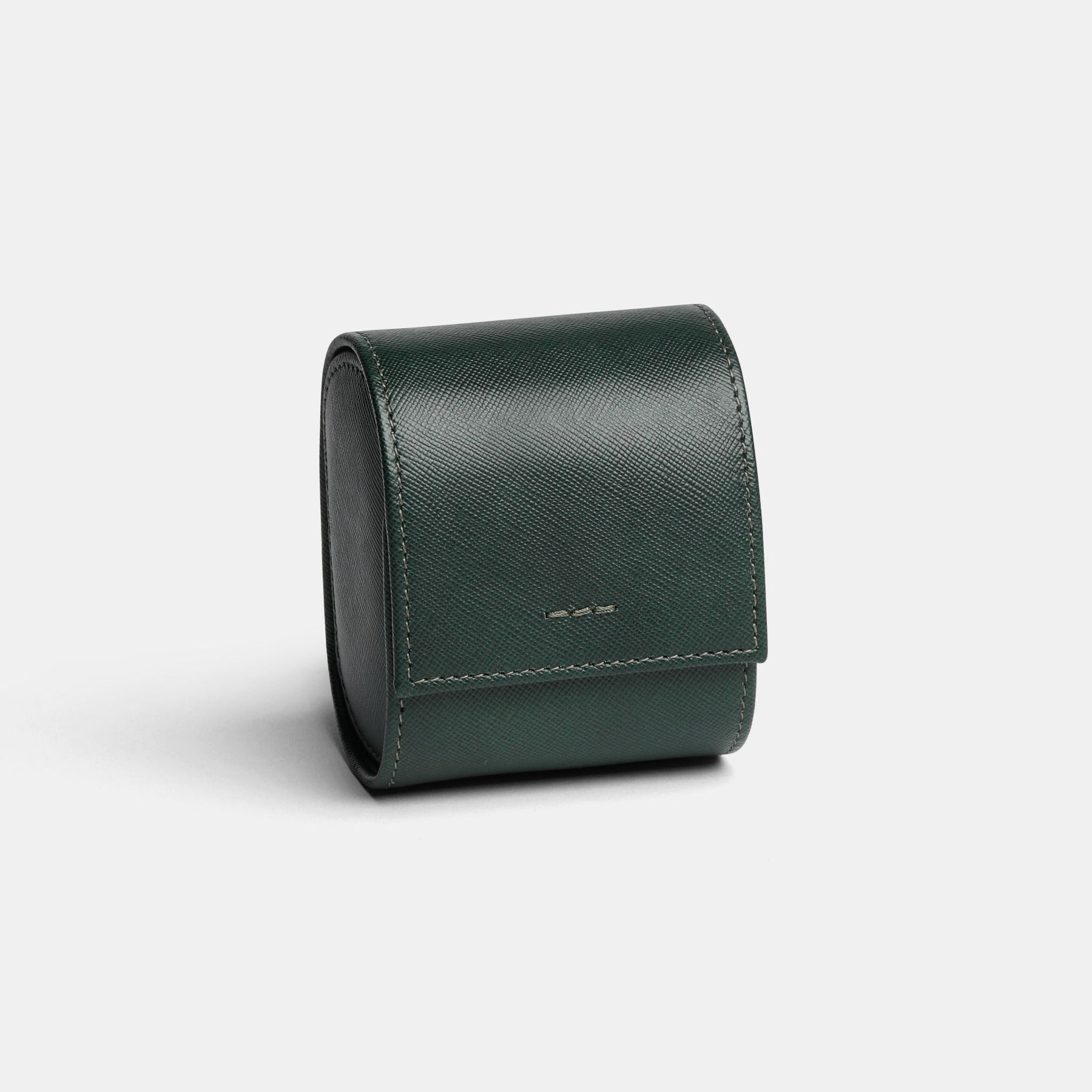 Roll porta orologi da 1 orologio in pelle saffiano verde con ricamo verde selva 
